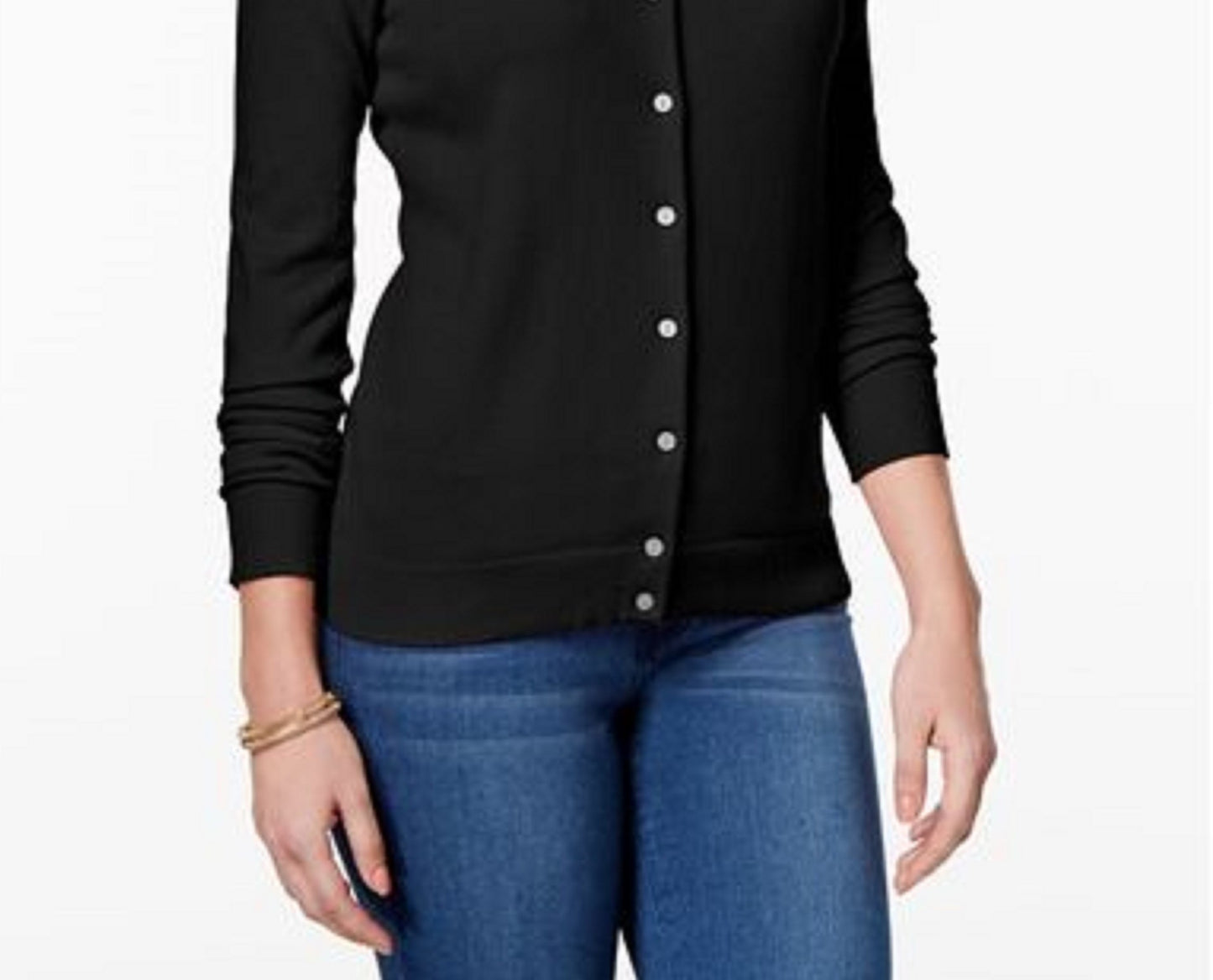 Karen Scott Women's Bead-Button Cardigan Black Size Extra Small