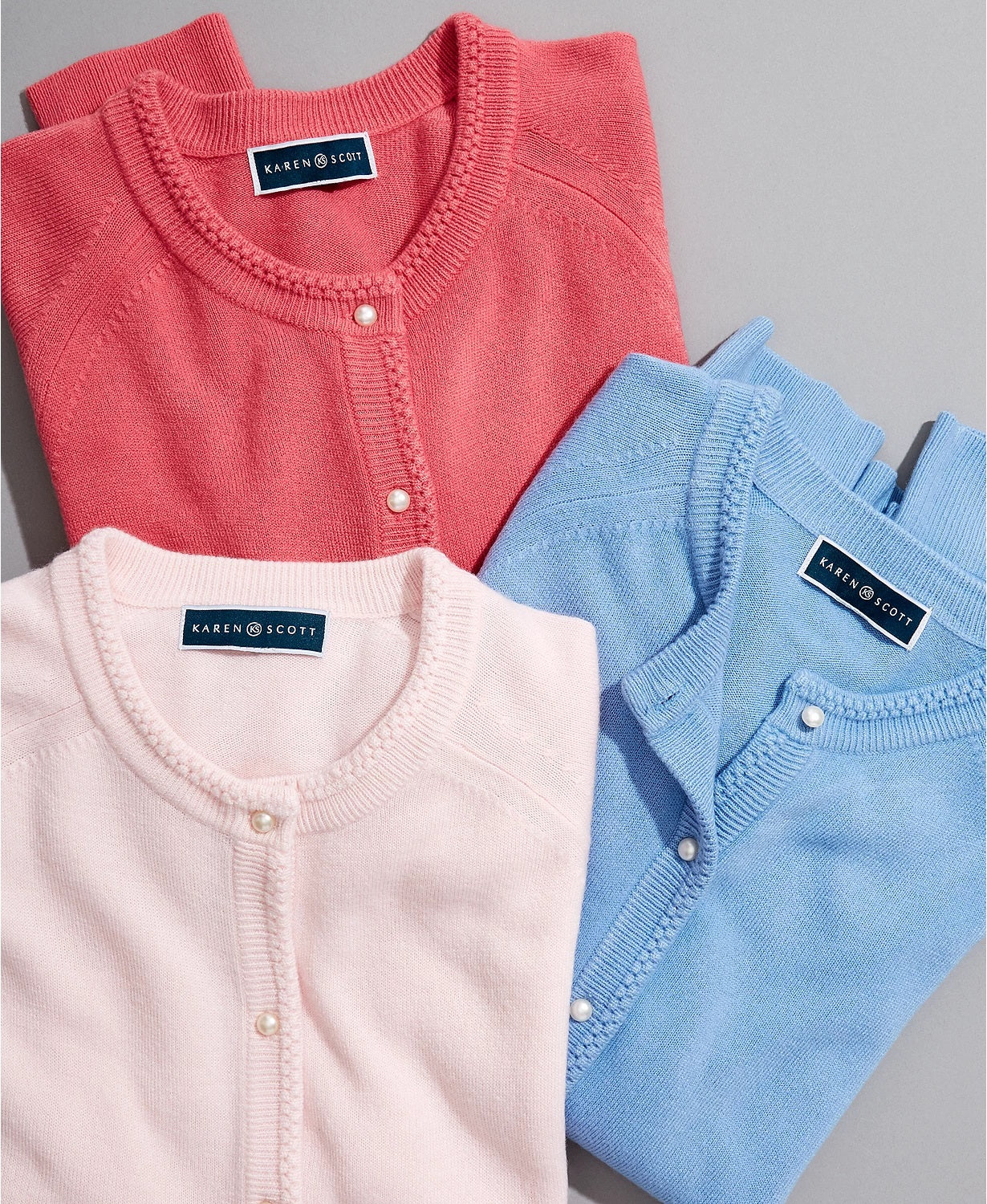 Karen Scott Women's Bead-Button Cardigan Pink Size Small