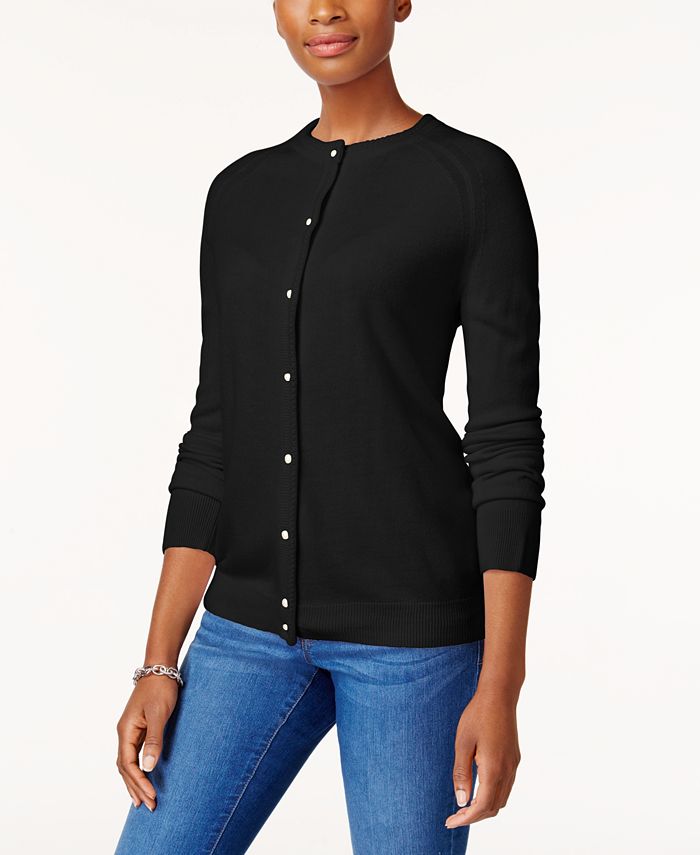Karen Scott Women's Petite Luxsoft Button Cardigan Black Size Petite