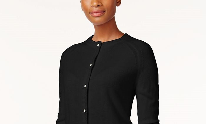 Karen Scott Women's Petite Luxsoft Button Cardigan Black Size Petite