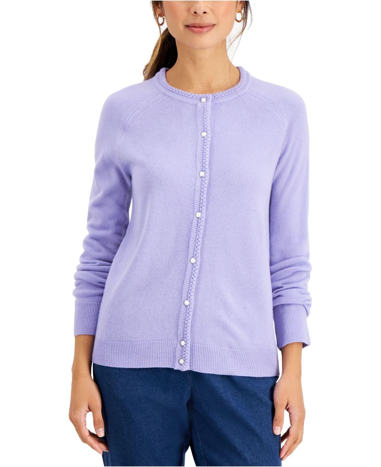 Karen Scott Women's Luxsoft Button Cardigan Blue Size Petite Medium