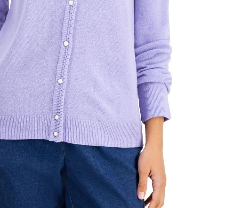 Karen Scott Women's Luxsoft Button Cardigan Blue Size Petite Medium