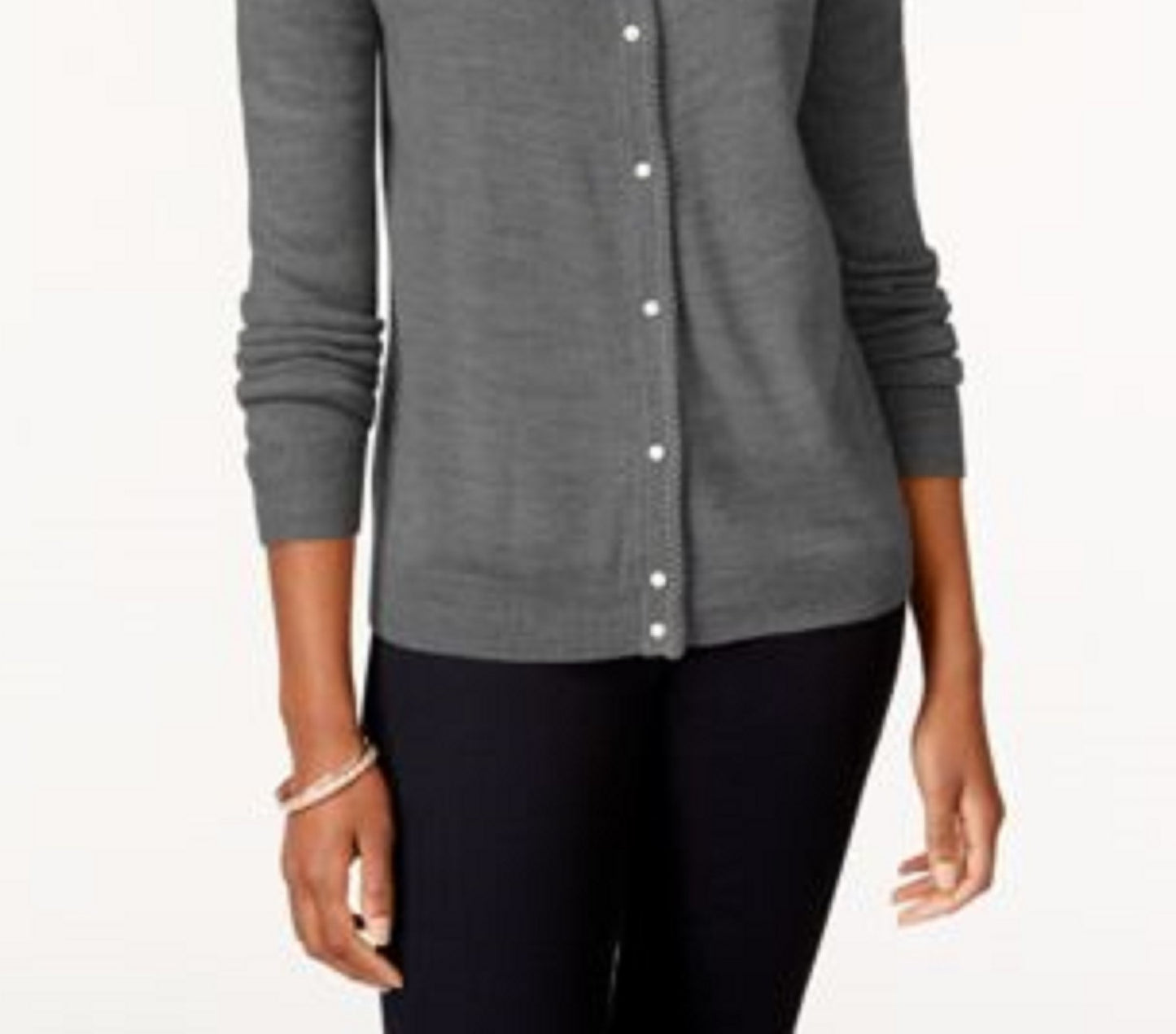 Karen Scott Women's Petite Luxsoft Button Cardigan Charcoal Size Petite