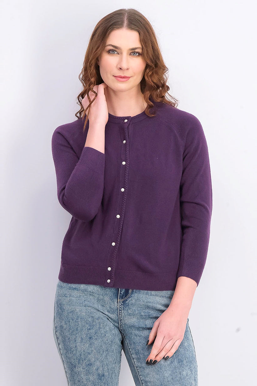 Karen Scott Women's Luxsoft Button Cardigan Med Purple Size Petite Medium