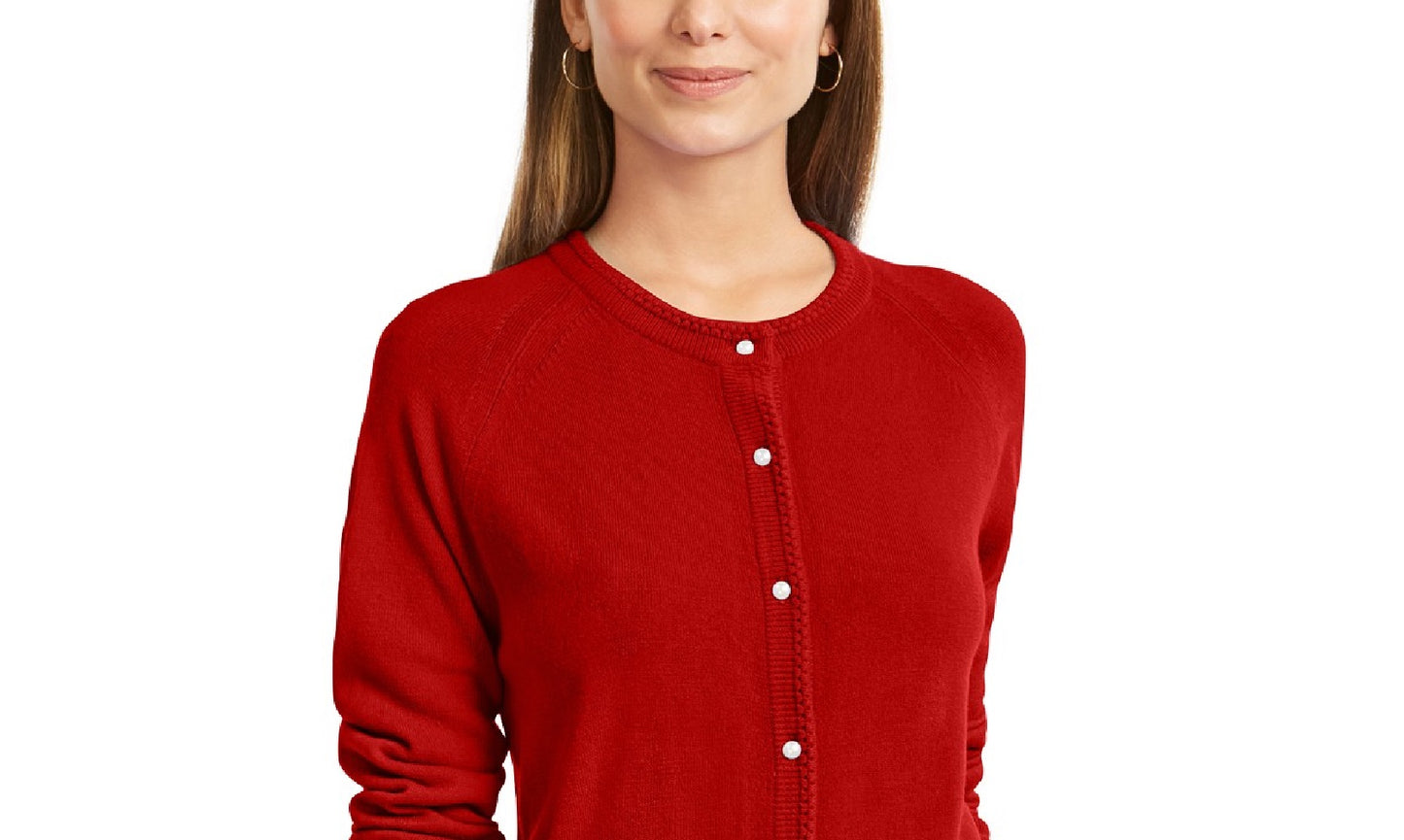 Karen Scott Women's Luxsoft Button Cardigan Red Size Petite Small