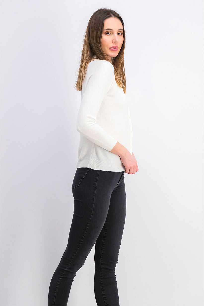 Karen Scott Women's Petite Luxsoft Button Cardigan White Size Medium