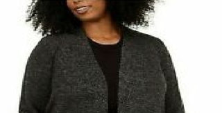 Karen Scott Women's Plus Size Patterned-Border Cardigan Sweater Black Size 2X
