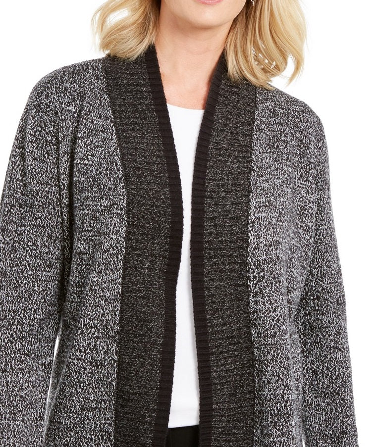 Karen Scott Women's Contrast-Trim Open-Front Cardigan  Black Size Large