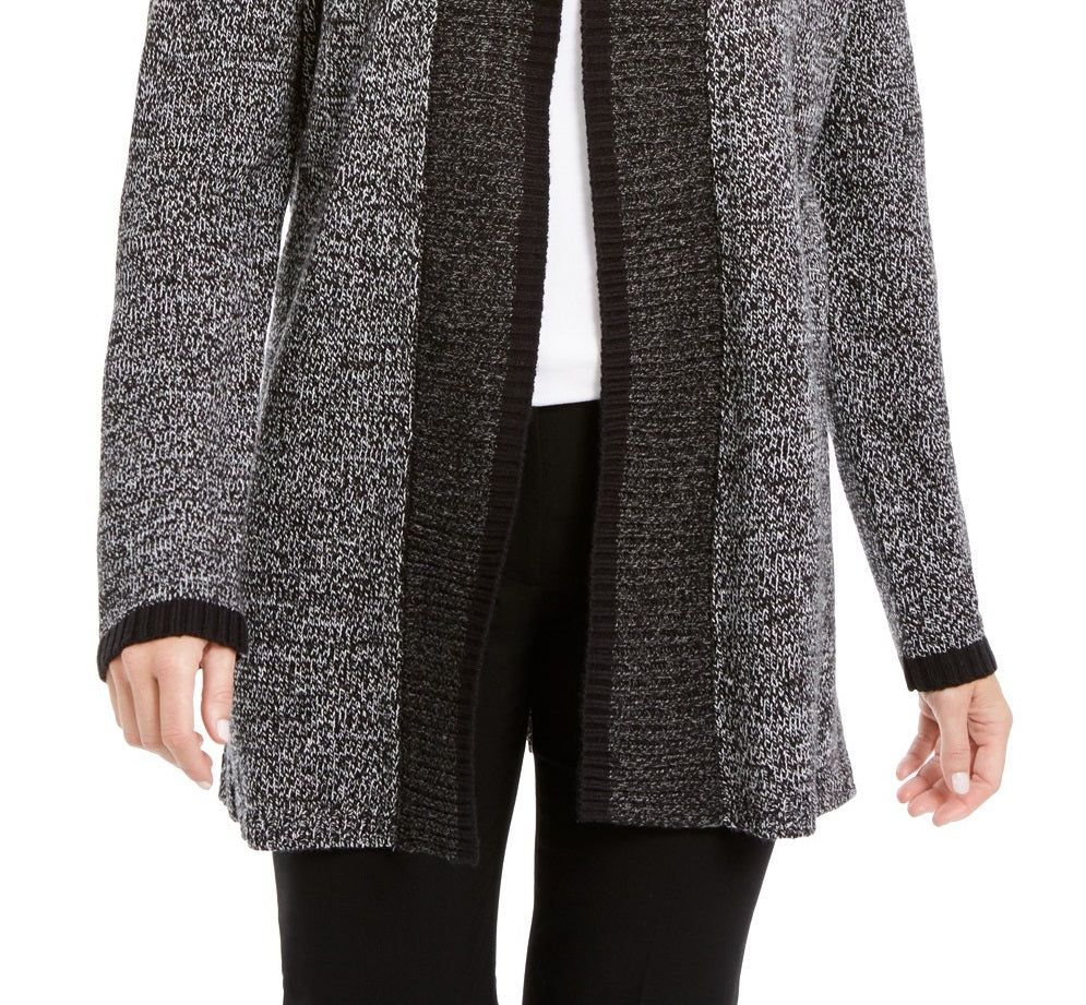 Karen Scott Women's Contrast-Trim Open-Front Cardigan  Black Size Large