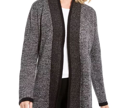 Karen Scott Women's Contrast Trim Open Front Cardigan Black Size X-Large