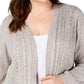 Karen Scott Women's Plus Size Pointelle Open-Front Cardigan Gull Marl Size 3X