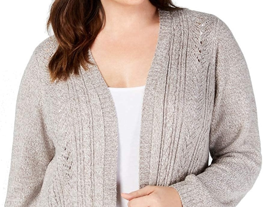 Karen Scott Women's Plus Size Pointelle Open-Front Cardigan Gull Marl Size 3X