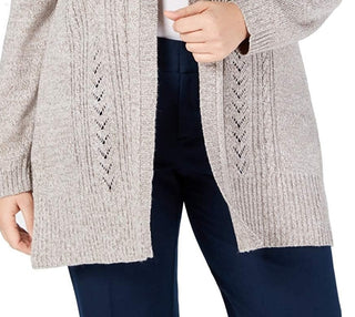 Karen Scott Women's Plus Size Pointelle Open-Front Cardigan Gull Marl Size 3X