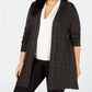 Karen Scott Women's Plus Size Pointelle Open-Front Cardigan Black Size 2X