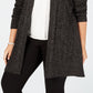 Karen Scott Women's Plus Size Pointelle Open-Front Cardigan Black Size 2X