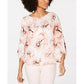 Alfani Women's Printed Bubble Hem Top Orange Size Petite Small-Medium