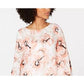 Alfani Women's Printed Bubble Hem Top Orange Size Petite Small-Medium