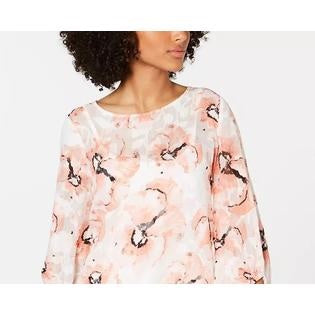 Alfani Women's Printed Bubble Hem Top Orange Size Petite Small-Medium