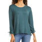 Style & Co Women's Drawstring Tie-Cuff Top Green Size Medium