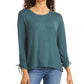 Style & Co Women's Drawstring Tie-Cuff Top Med Green Size Large