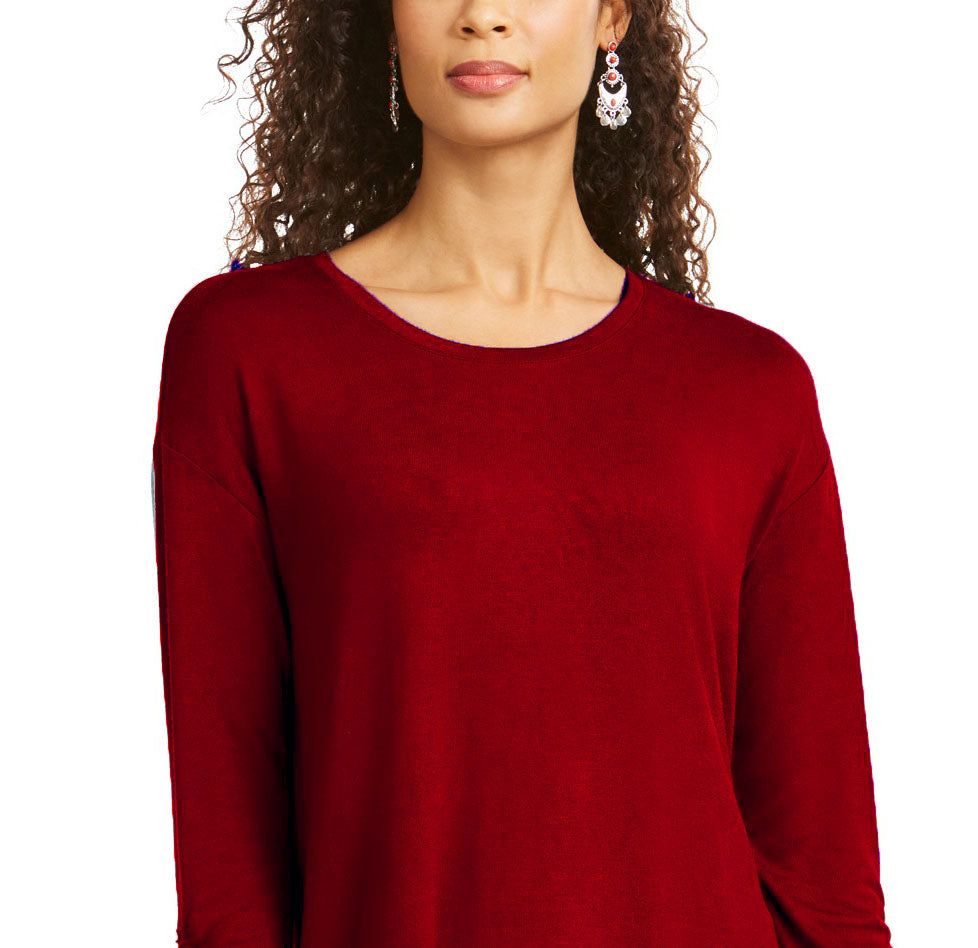 Style & Co Women's Petite Drawstring Tie-Cuff Top Red Size PP