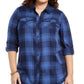Style & Co Women's Plus Size Plaid Utility Shirt  Blue Size Extra Large