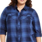 Style & Co Women's Plus Size Plaid Utility Shirt  Blue Size 3 Extra Large