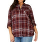 Style & Co Women's Plus Size Plaid Utility Shirt Berry Size 3 Extra Large