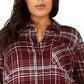 Style & Co Women's Plus Size Plaid Utility Shirt Berry Size 3 Extra Large