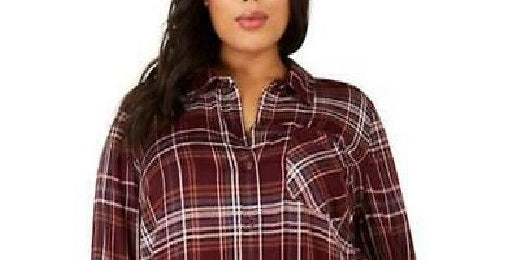 Style & Co Women's Plus Size Plaid Utility Shirt Berry Size 3 Extra Large