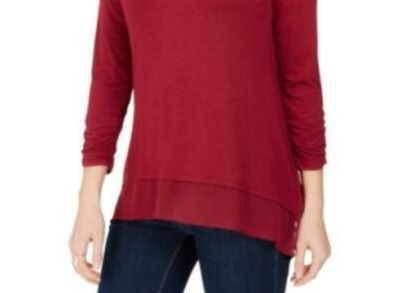 Style & Co Women's V-Neck Chiffon-Hem Top Purple Size Large