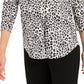 Charter Club Women's Animal Print Pleated V Neck Top White Size Small