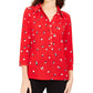 Charter Club Women's 3/4 Sleeve Printed Polo Top Red Size X-Small