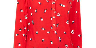 Charter Club Women's 3/4 Sleeve Printed Polo Top Red Size X-Small