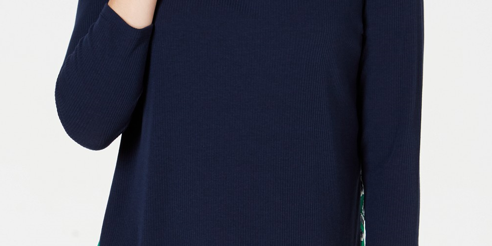 Charter Club Women's Contrast Pleated-Back Ribbed Top Blue Size Small