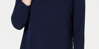 Charter Club Women's Contrast Pleated-Back Ribbed Top Blue Size Small