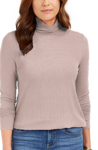 Charter Club Women's Heathered Ribbed Turtleneck Top Pink Size X-Large