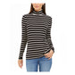Charter Club Women's Striped Turtleneck Top Black Size Large