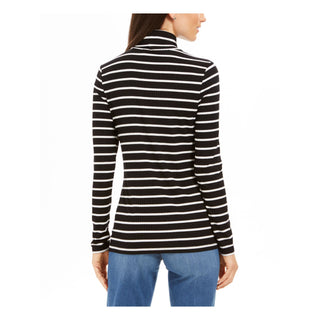 Charter Club Women's Striped Turtleneck Top Black Size Large