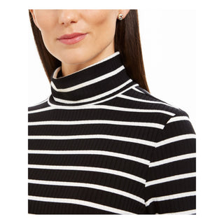 Charter Club Women's Striped Turtleneck Top Black Size Large