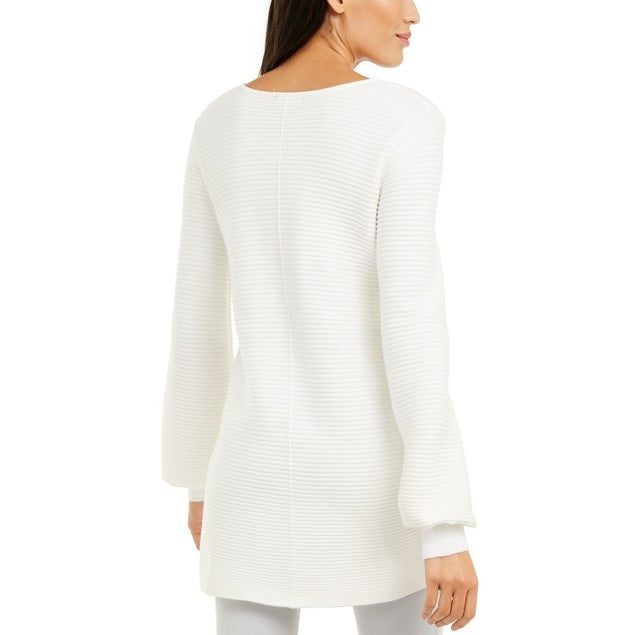Alfani Women's Ribbed Knit Tunic Sweater White Size Petite Large