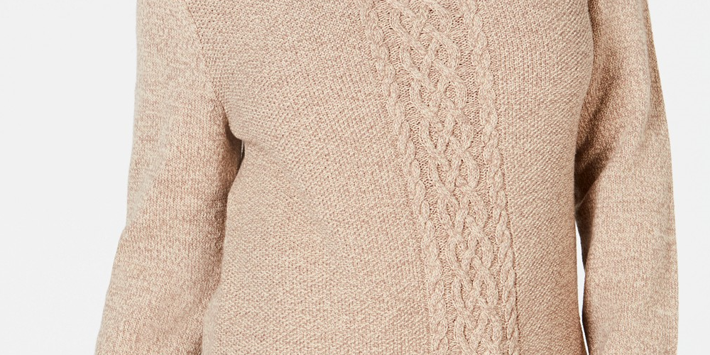 Karen Scott Women's Cable-Knit Panel Sweater Brown Size Large