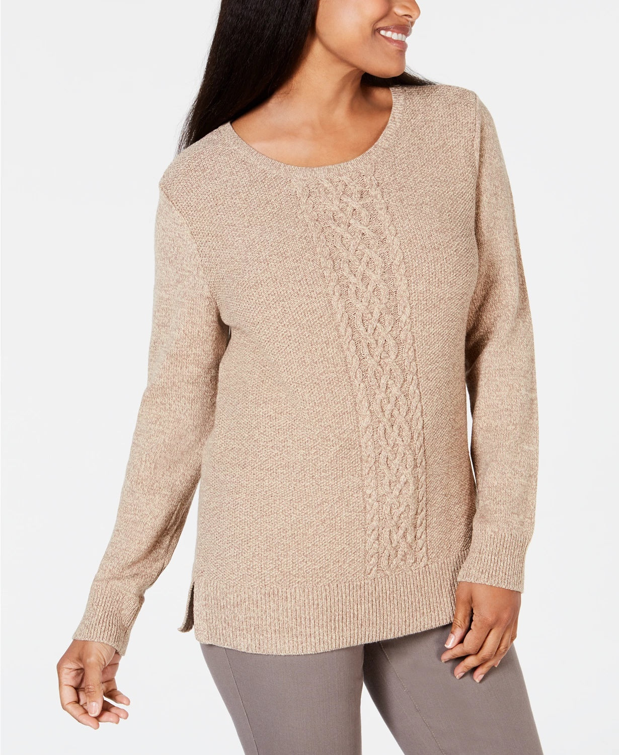 Karen Scott Women's Cable-Knit Panel Sweater Blue Size Small