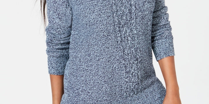 Karen Scott Women's Cable-Knit Panel Sweater Med Blue Size Large