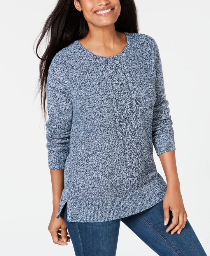 Karen Scott Women's Cable-Knit Panel Sweater Med Blue Size Large