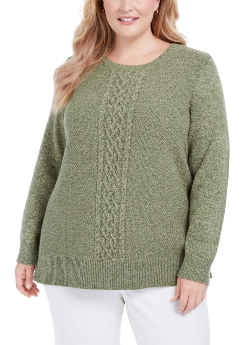 Karen Scott Women's Cable-Knit Panel Sweater Green Size Large