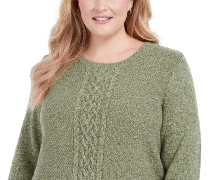 Karen Scott Women's Cable-Knit Panel Sweater Green Size Large