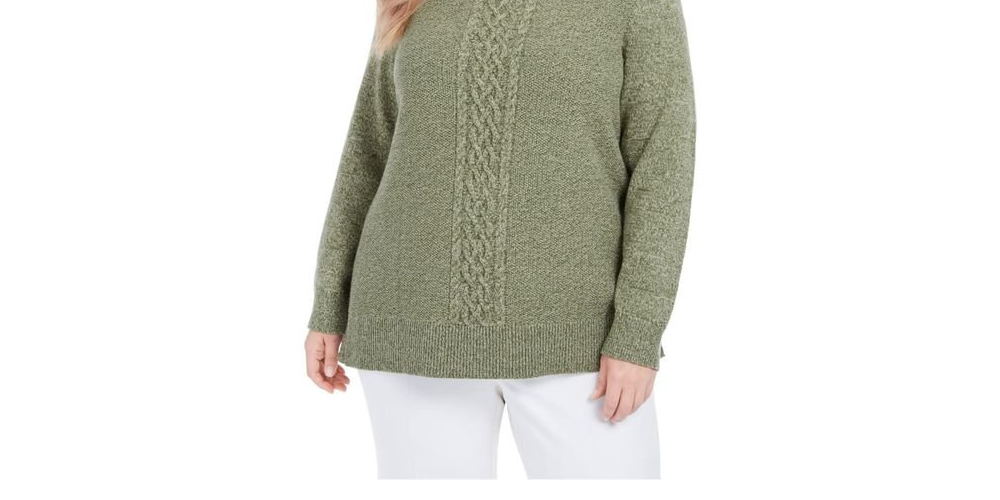 Karen Scott Women's Cable-Knit Panel Sweater Green Size Medium