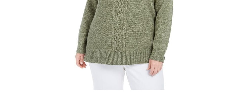 Karen Scott Women's Cable-Knit Panel Sweater Green Size Medium