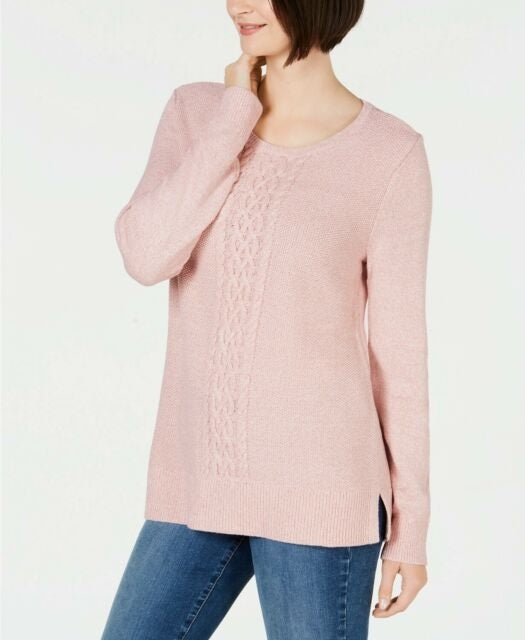 Karen Scott Women's Cable-Knit Panel Sweater Ks Tea Rose Mrl Size Extra Large